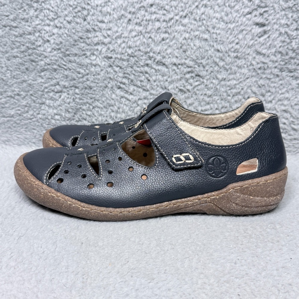 Rieker Antistress Womens Size 9.5 Close Toe Comfort Sandals Shoes Blue Leather - Picture 3 of 10